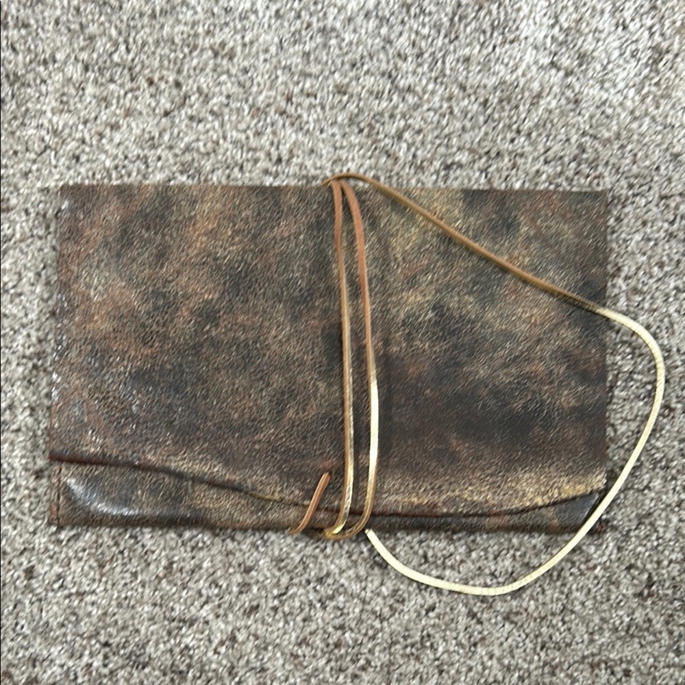 Beautiful Hand Made Brown Leather Clutch NEW